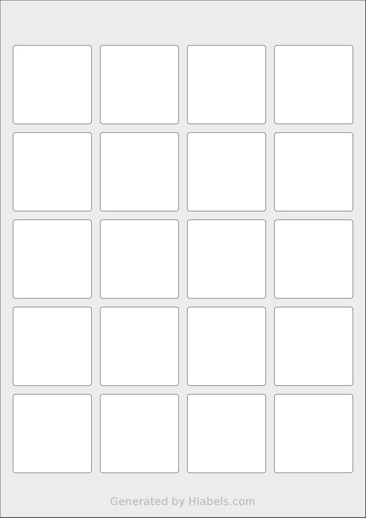 Avery® 45x45-S template with 20 square 45 x 45 millimeter labels per sheet, on A4-size adhesive blank label sheets.