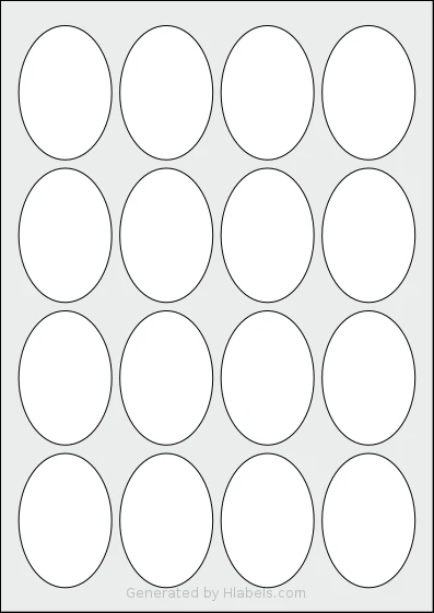 Avery® 45x65-O template with 16 oval 45 x 65 millimeter labels per sheet, on A4-size adhesive blank label sheets.