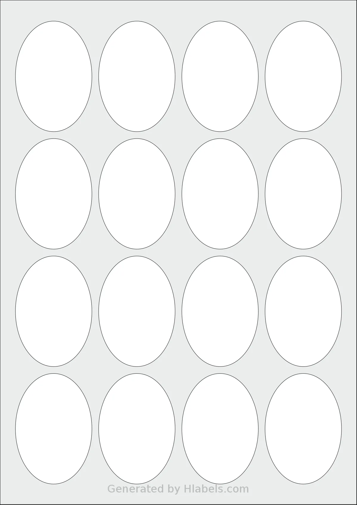 Avery® 45x65-O template with 16 oval 45 x 65 millimeter labels per sheet, on A4-size adhesive blank label sheets.