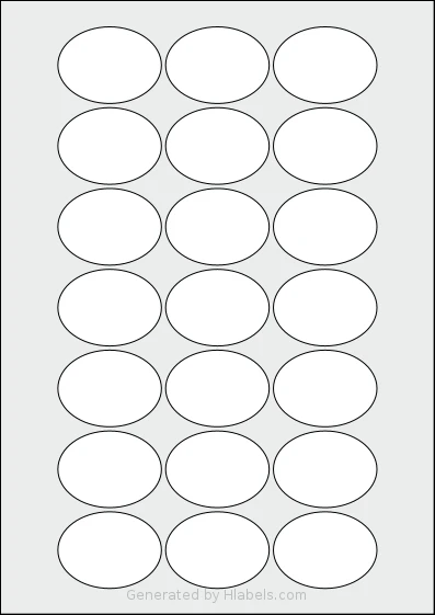 Avery® 50x37-O template with 21 oval 50 x 37 millimeter labels per sheet, on A4-size adhesive blank label sheets.