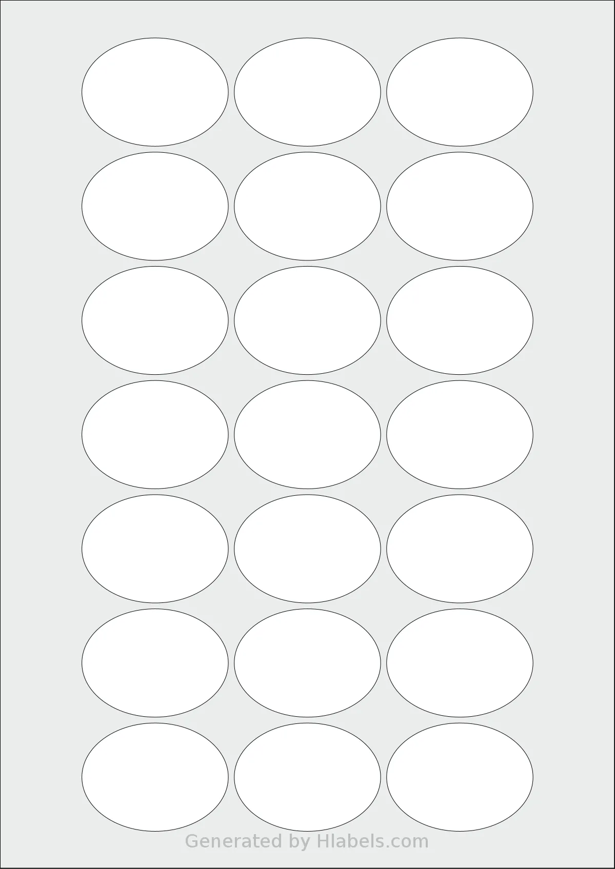 Avery® 50x37-O template with 21 oval 50 x 37 millimeter labels per sheet, on A4-size adhesive blank label sheets.
