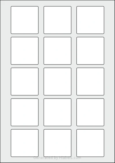Avery® 50x50-S template with 15 square 50 x 50 millimeter labels per sheet, on A4-size adhesive blank label sheets.