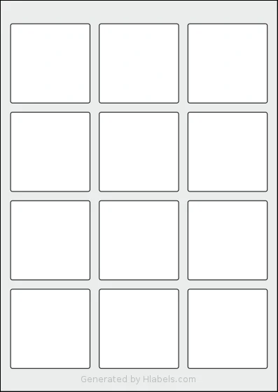Avery® 60x60-S template with 12 square 60 x 60 millimeter labels per sheet, on A4-size adhesive blank label sheets.