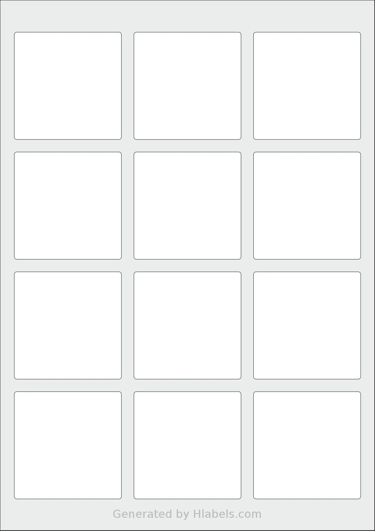 Avery® 60x60-S template with 12 square 60 x 60 millimeter labels per sheet, on A4-size adhesive blank label sheets.