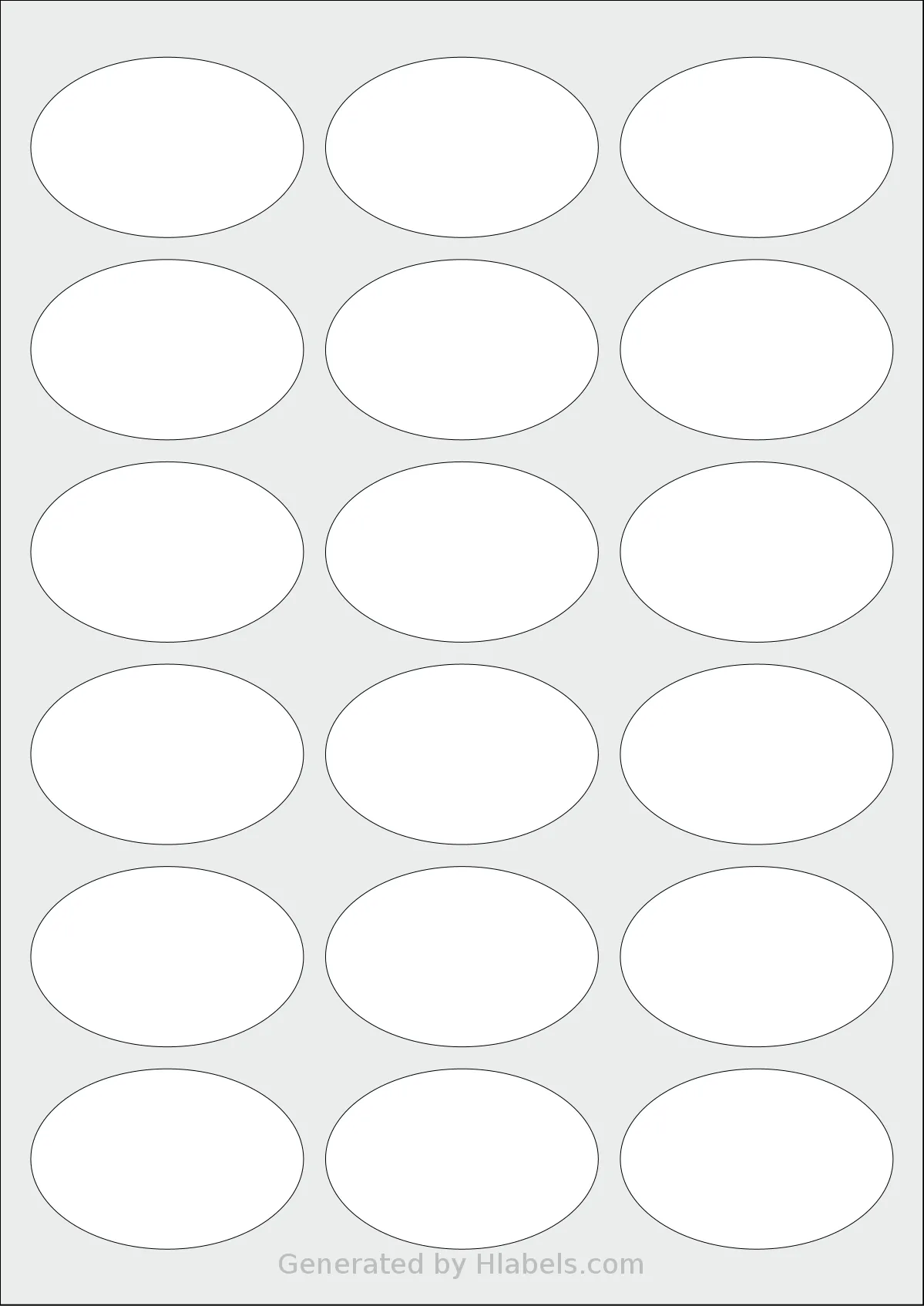 Avery® 62x41-O template with 18 oval 62 x 41 millimeter labels per sheet, on A4-size adhesive blank label sheets.