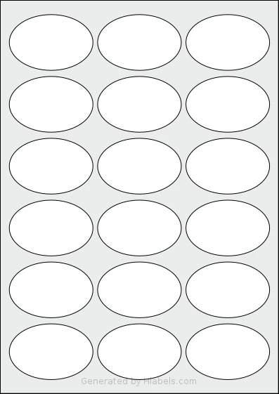 Avery® 63x42-O template with 18 oval 63 x 42 millimeter labels per sheet, on A4-size adhesive blank label sheets.