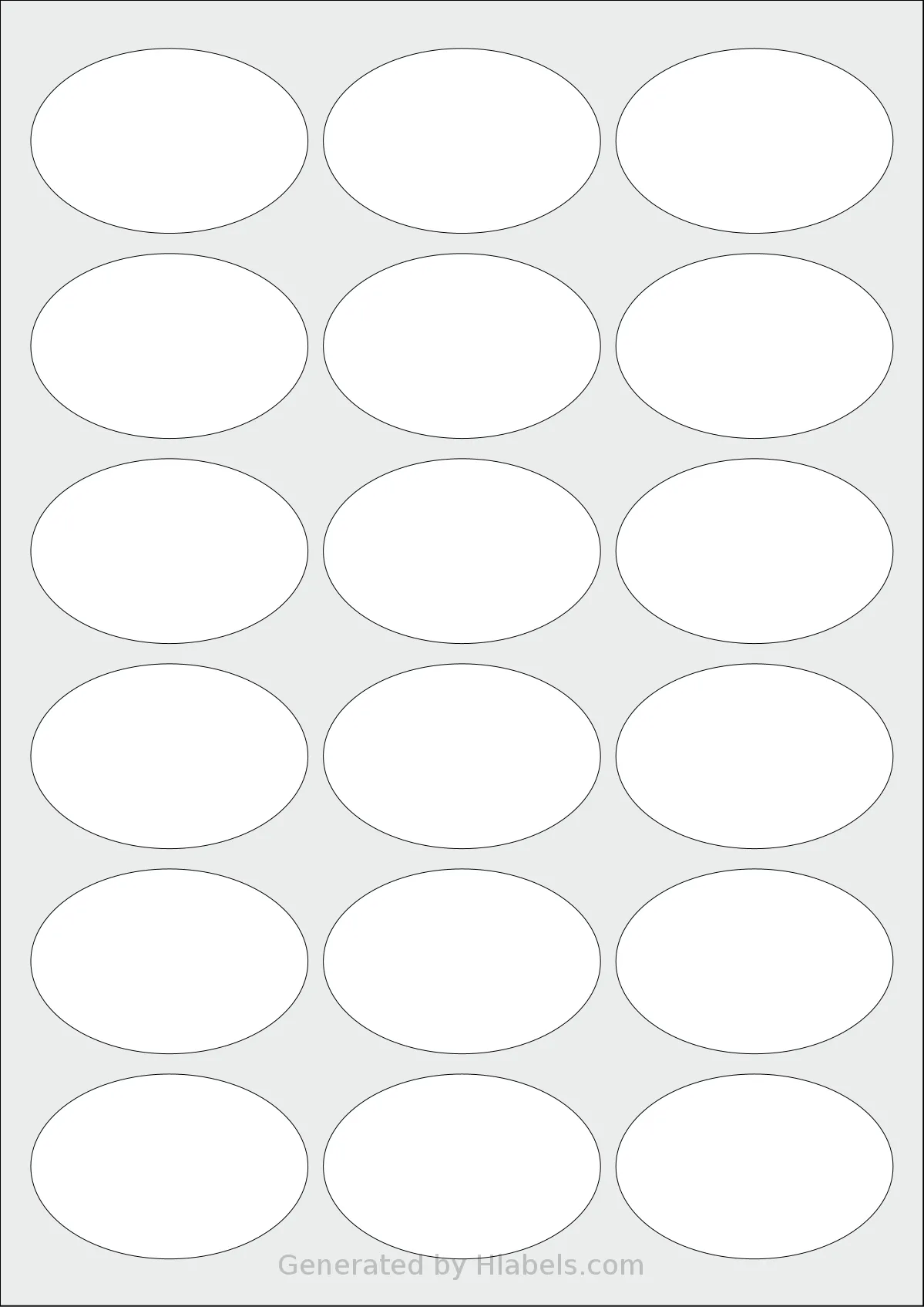 Avery® 63x42-O template with 18 oval 63 x 42 millimeter labels per sheet, on A4-size adhesive blank label sheets.