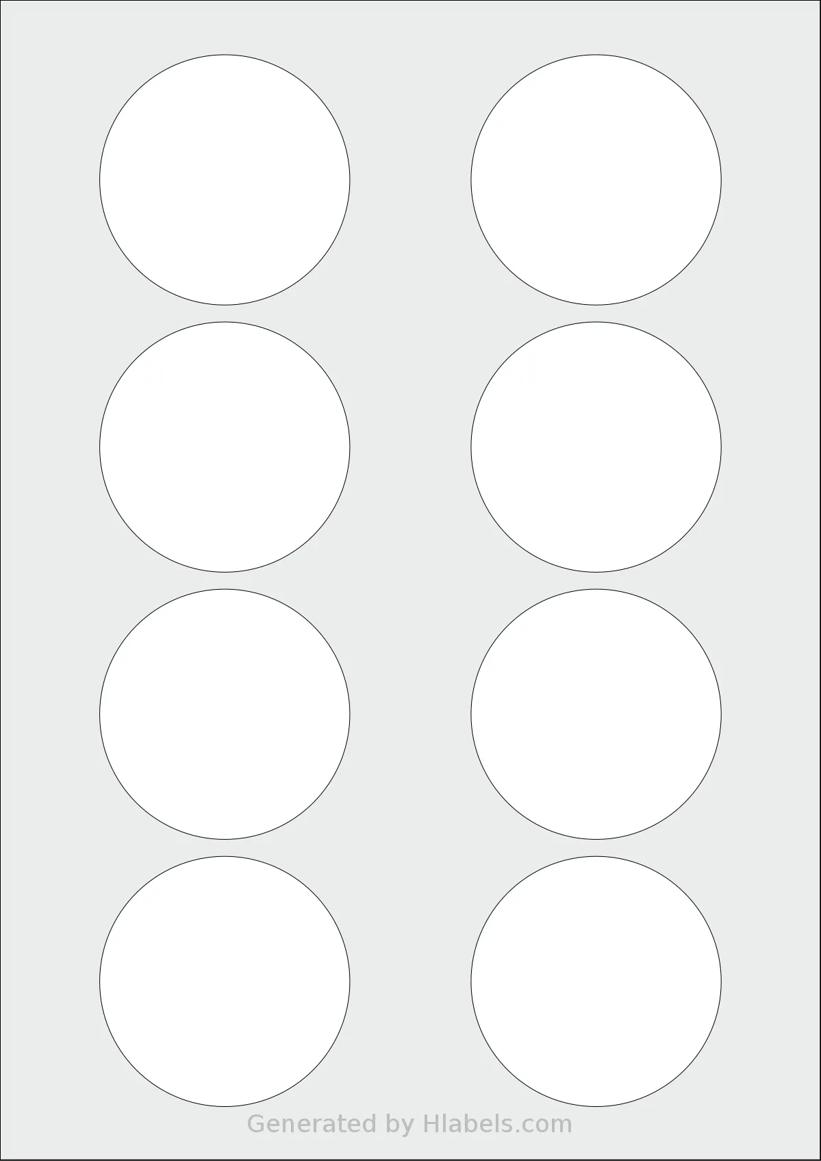 Avery® 64 template with 8 circle labels per sheet, each 64 millimeter in diameter, on A4-size adhesive blank label sheets.