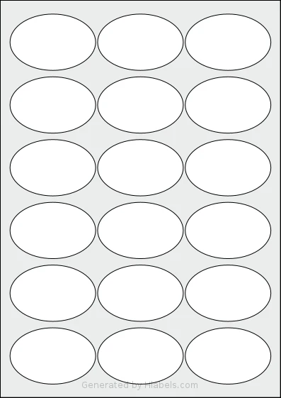 Avery® 6442 template with 18 oval 64 x 42 millimeter labels per sheet, on A4-size adhesive blank label sheets.