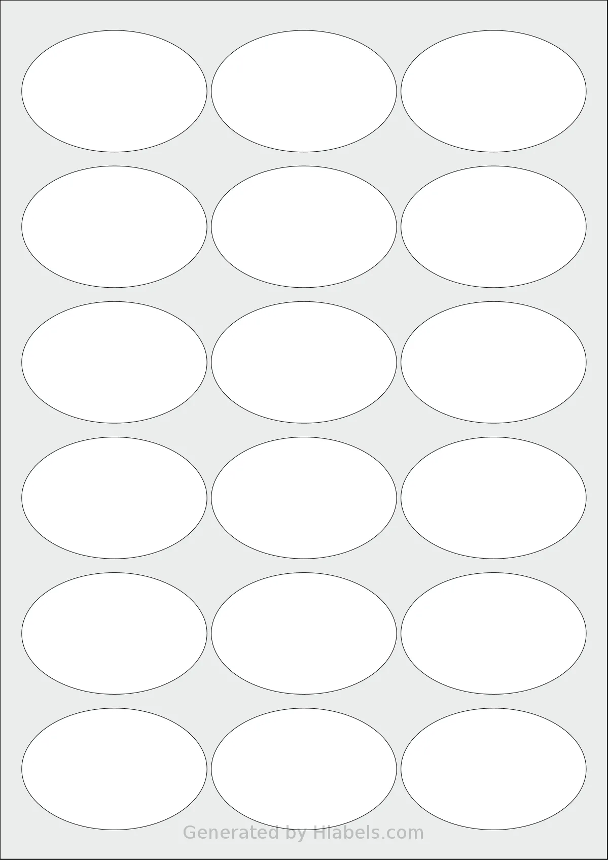 Avery® 6442 template with 18 oval 64 x 42 millimeter labels per sheet, on A4-size adhesive blank label sheets.