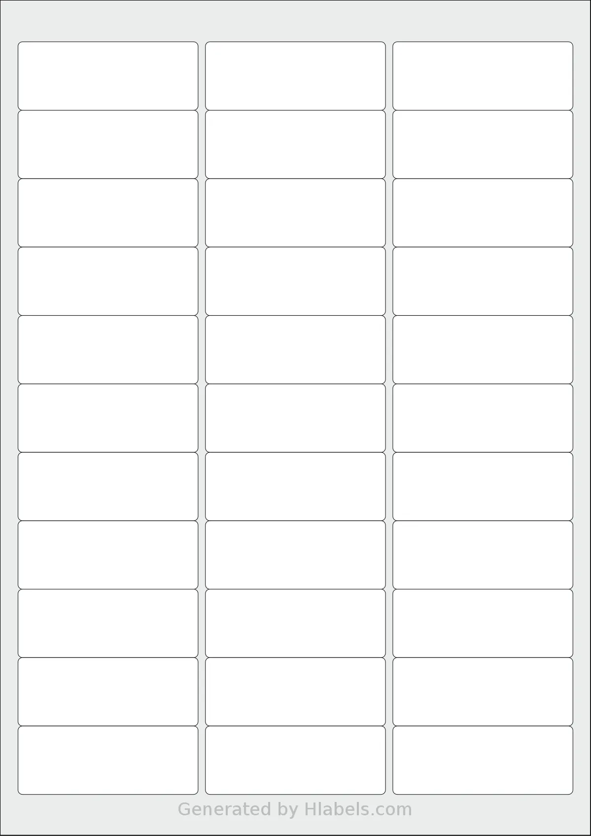 Avery® 64x24-R template with 33 rectangular 64 x 24.3 millimeter labels per sheet, on A4-size adhesive blank label sheets.
