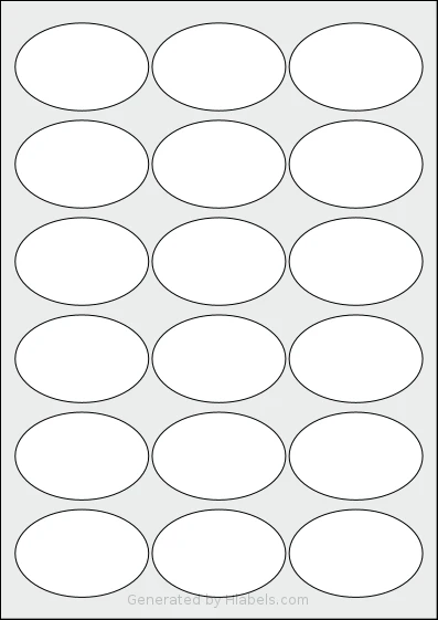 Avery® 64x42-O template with 18 oval 64 x 42 millimeter labels per sheet, on A4-size adhesive blank label sheets.