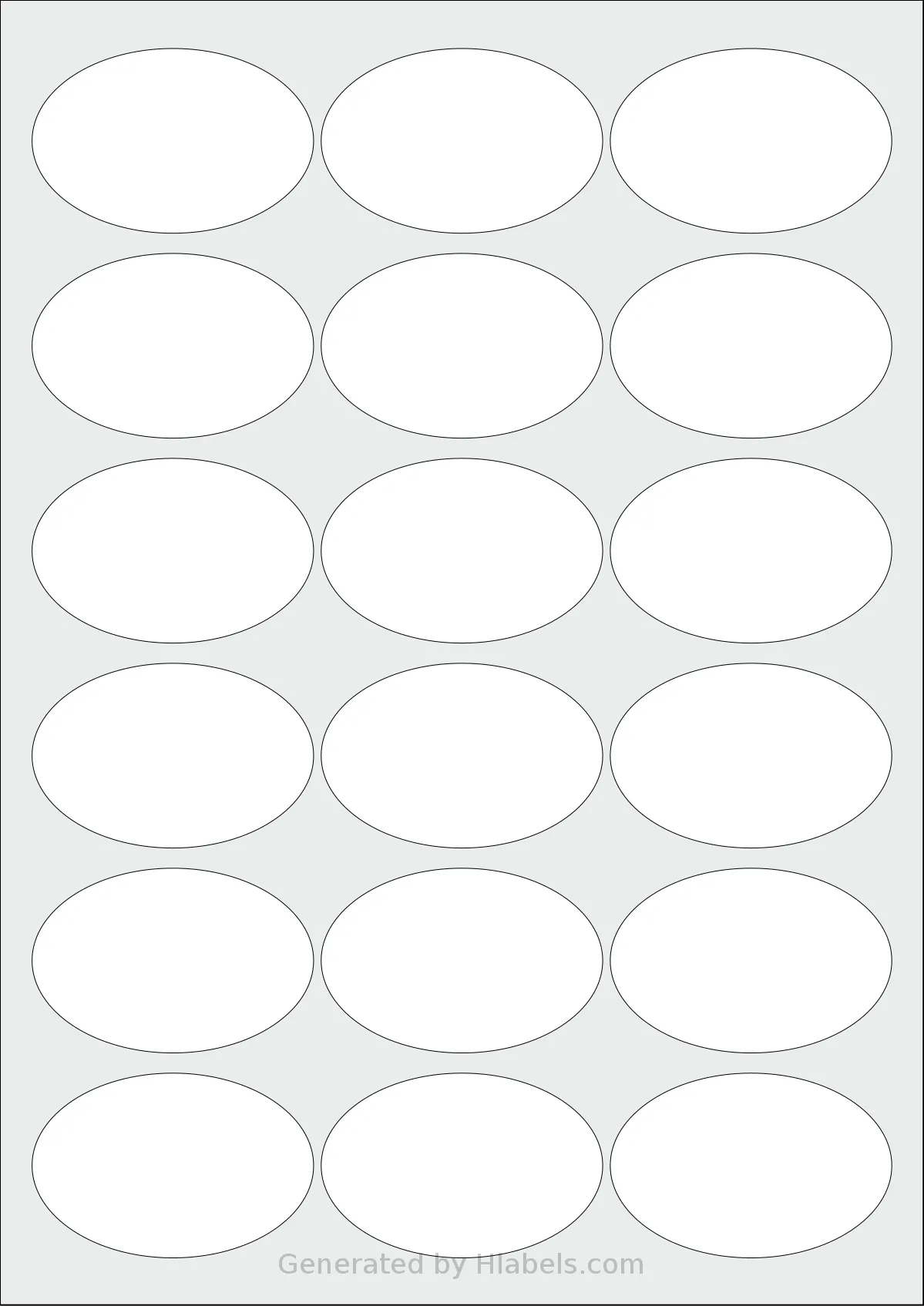 Avery® 64x42-O template with 18 oval 64 x 42 millimeter labels per sheet, on A4-size adhesive blank label sheets.