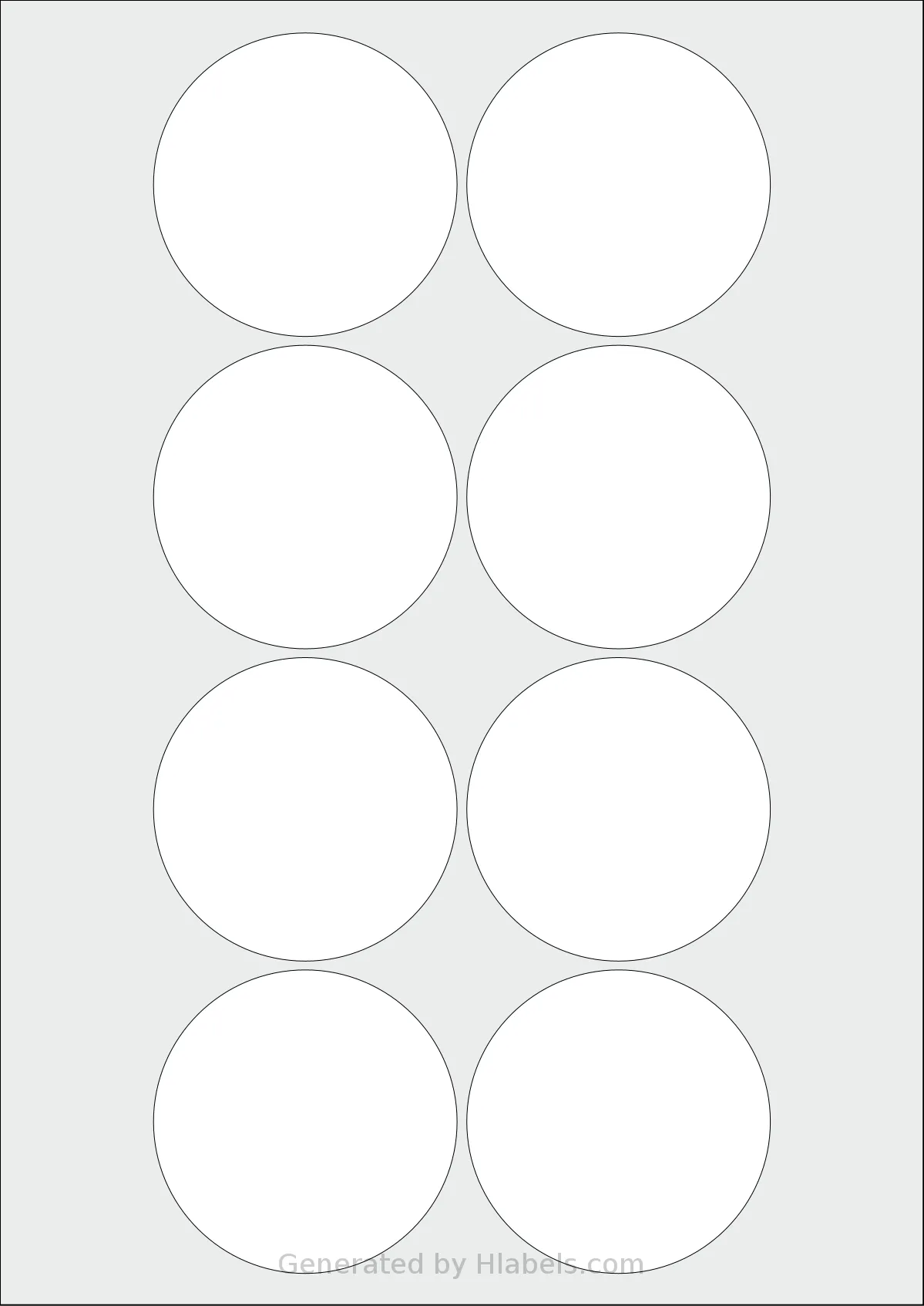 Avery® 69-RND template with 8 circle labels per sheet, each 69 millimeter in diameter, on A4-size adhesive blank label sheets.