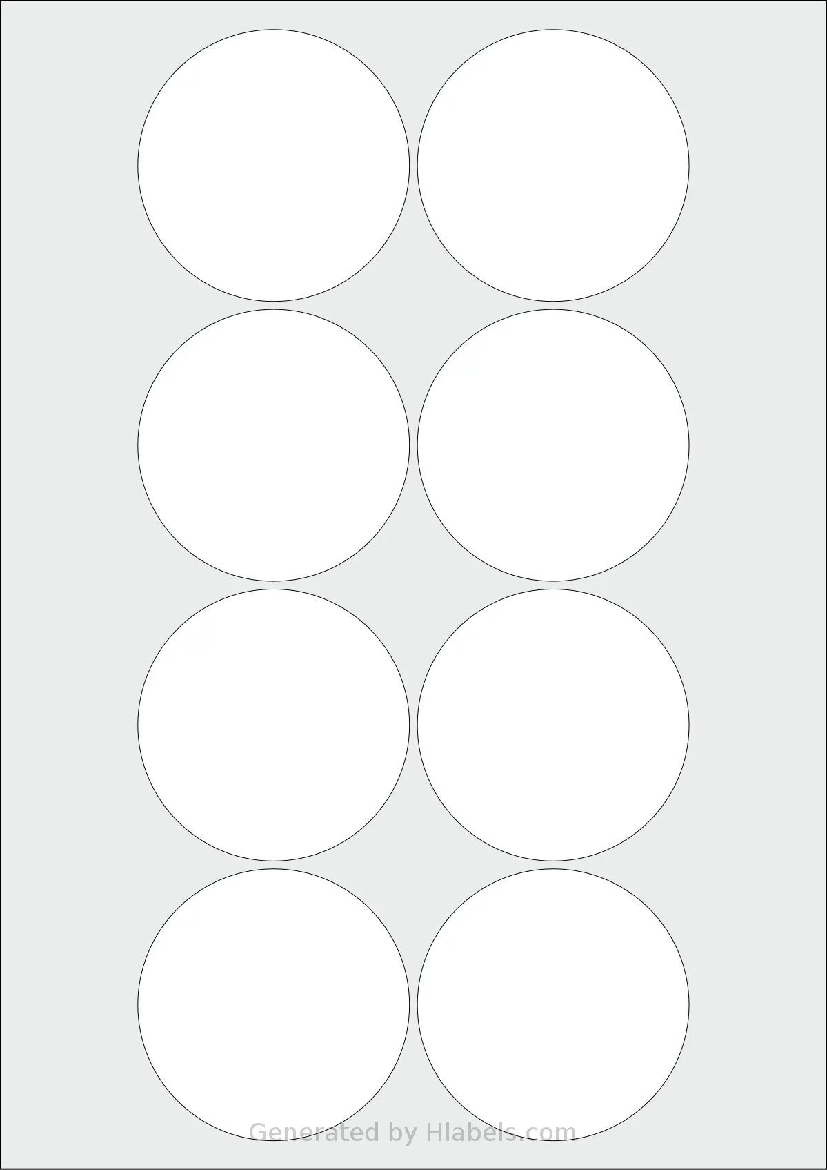 Avery® 69 template with 8 circle labels per sheet, each 69 millimeter in diameter, on A4-size adhesive blank label sheets.