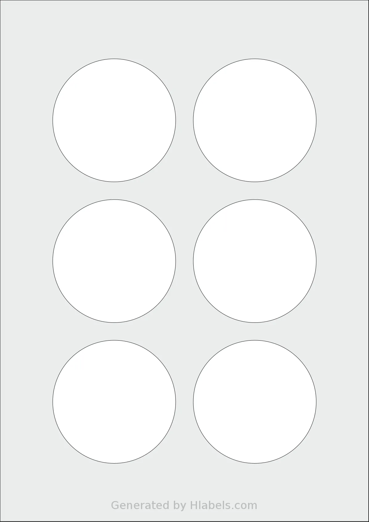 Avery® 70-RND template with 6 circle labels per sheet, each 70 millimeter in diameter, on A4-size adhesive blank label sheets.