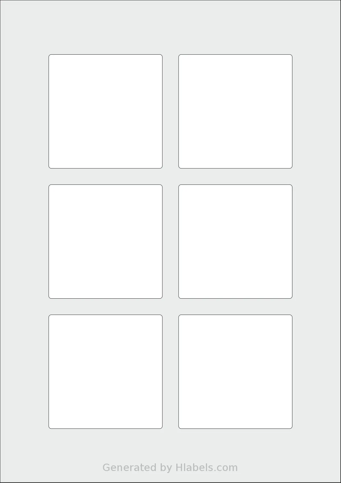 Avery® 70x70-S template with 6 square 70 x 70 millimeter labels per sheet, on A4-size adhesive blank label sheets.
