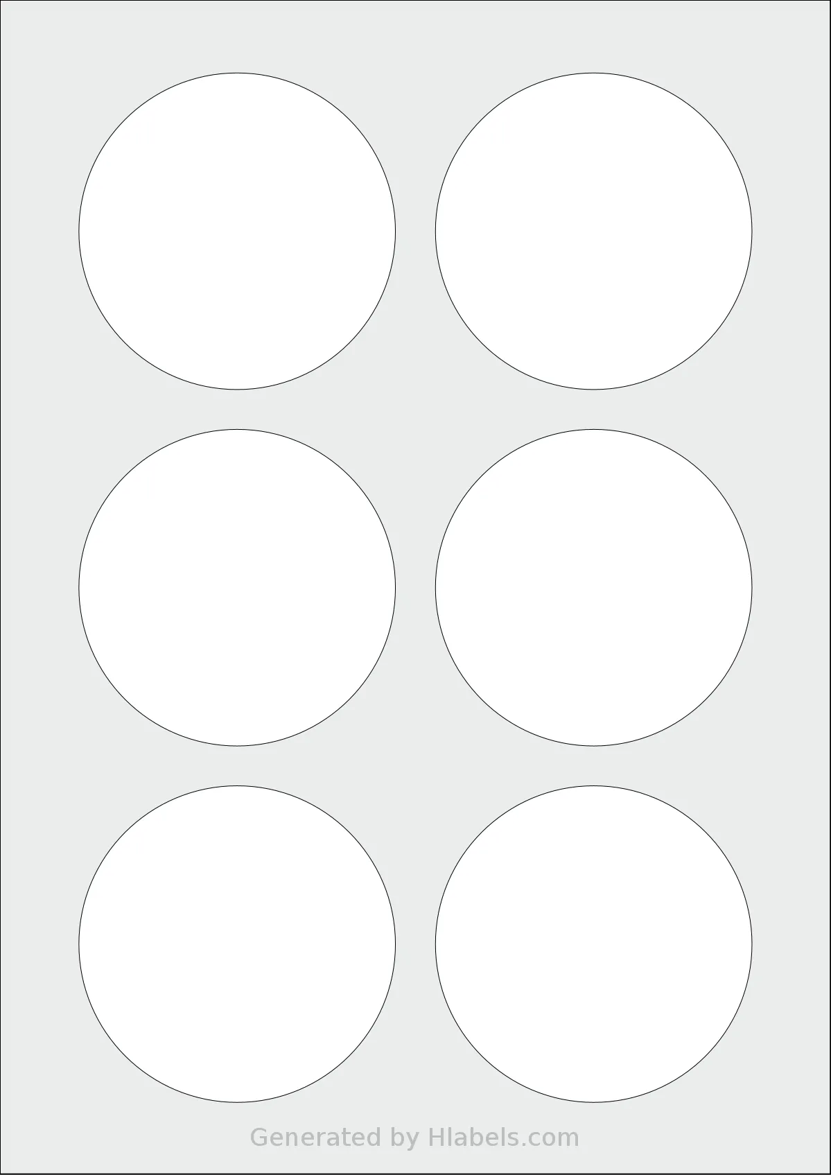Avery® 80-RND template with 6 circle labels per sheet, each 80 millimeter in diameter, on A4-size adhesive blank label sheets.