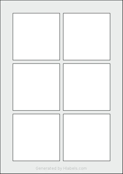 Avery® 8080 template with 6 square 80 x 80 millimeter labels per sheet, on A4-size adhesive blank label sheets.