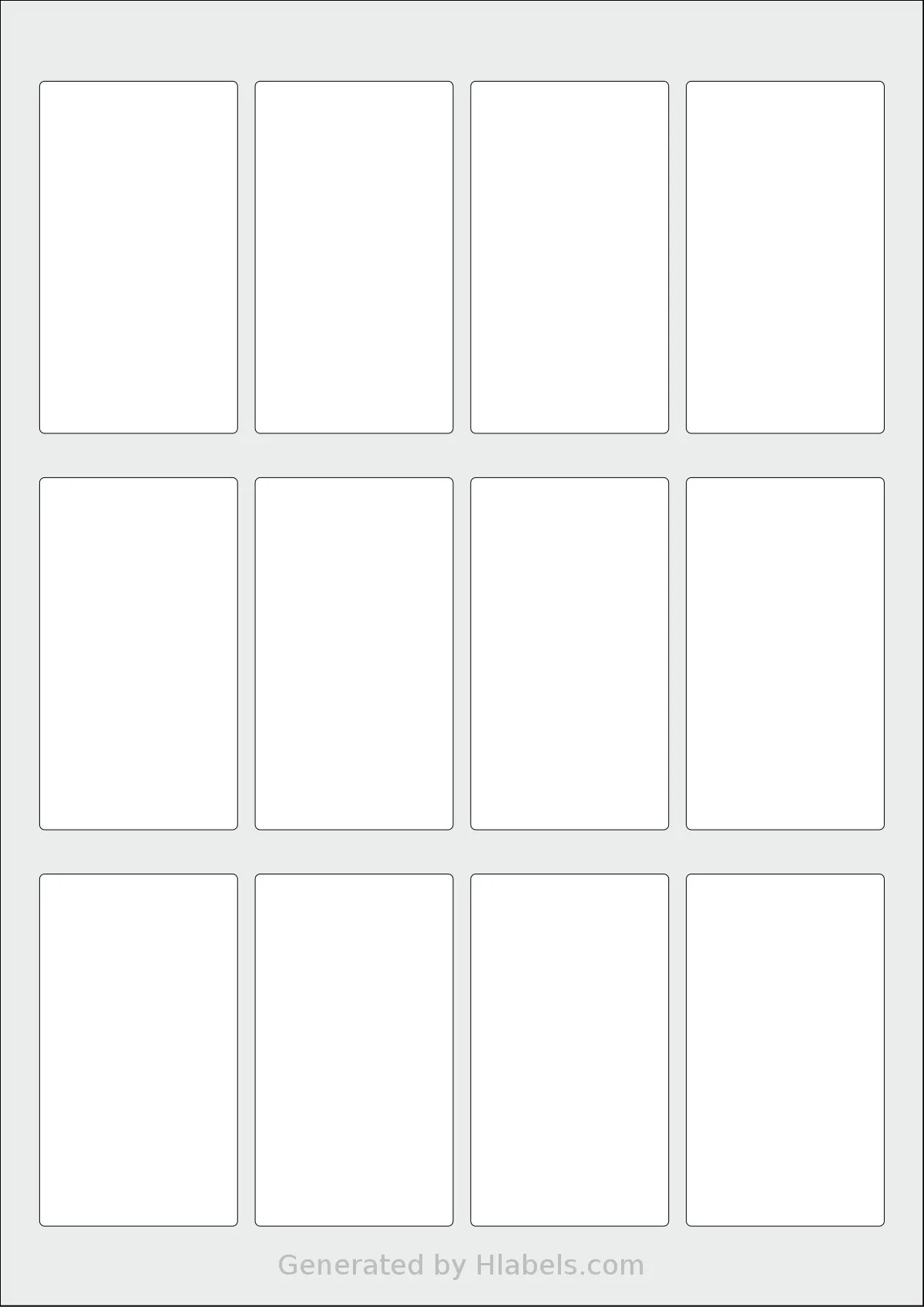 Avery® 80x45-R template with 12 rectangular 45 x 80 millimeter labels per sheet, on A4-size adhesive blank label sheets.