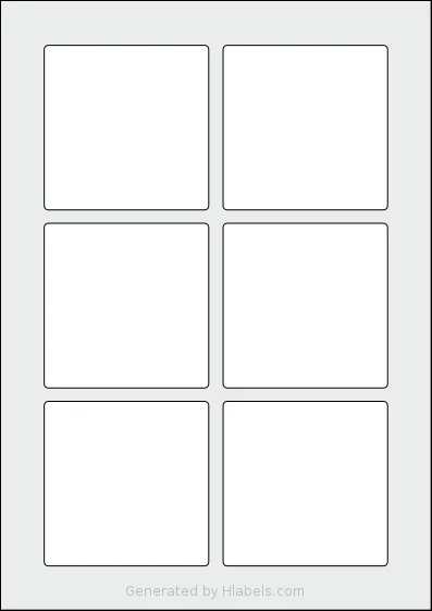 Avery® 80x80-S template with 6 square 80 x 80 millimeter labels per sheet, on A4-size adhesive blank label sheets.
