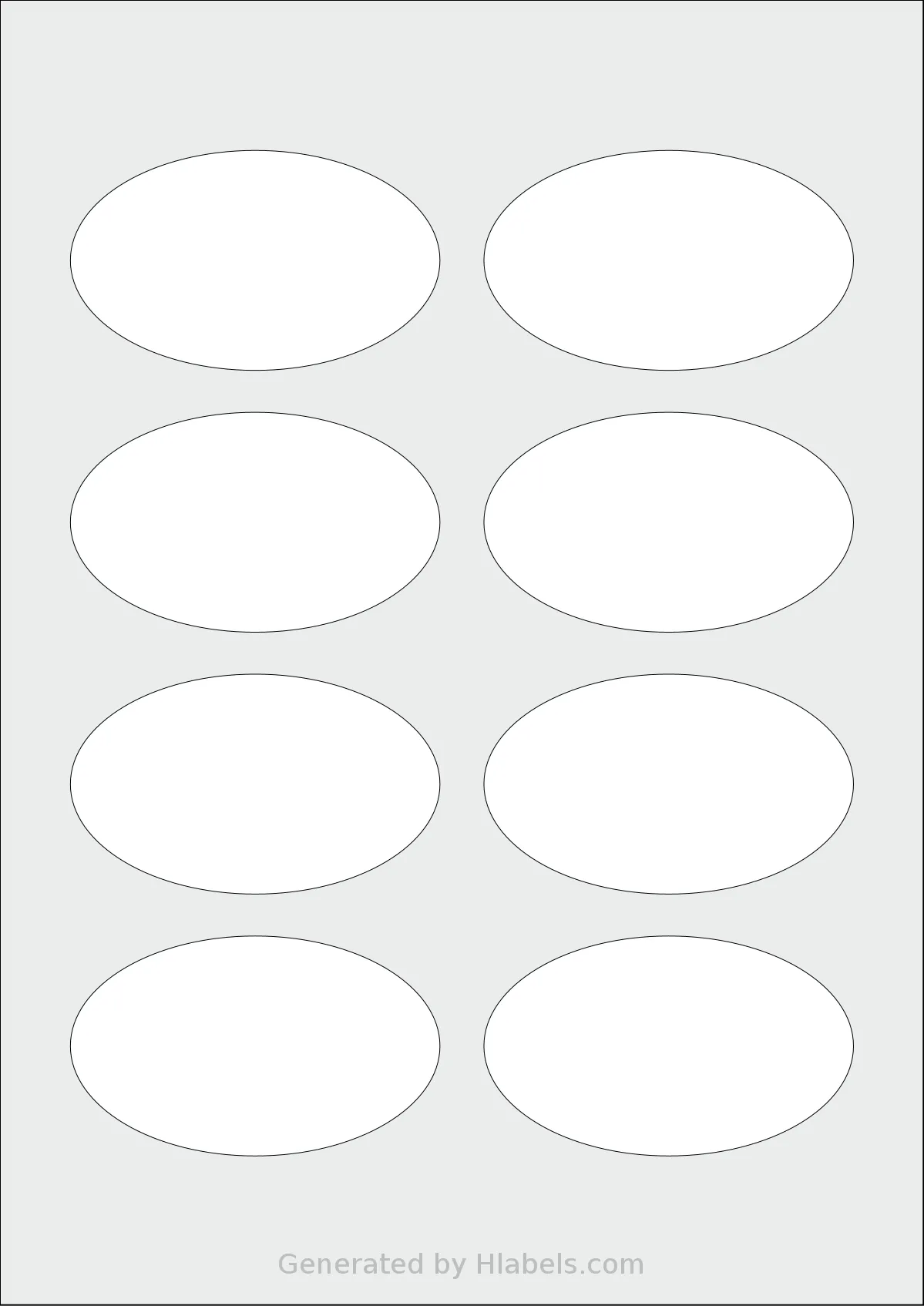 Avery® 84x50-O template with 8 oval 84 x 50 millimeter labels per sheet, on A4-size adhesive blank label sheets.