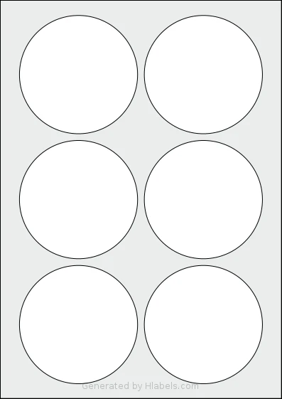 Avery® 88 template with 6 circle labels per sheet, each 88 millimeter in diameter, on A4-size adhesive blank label sheets.