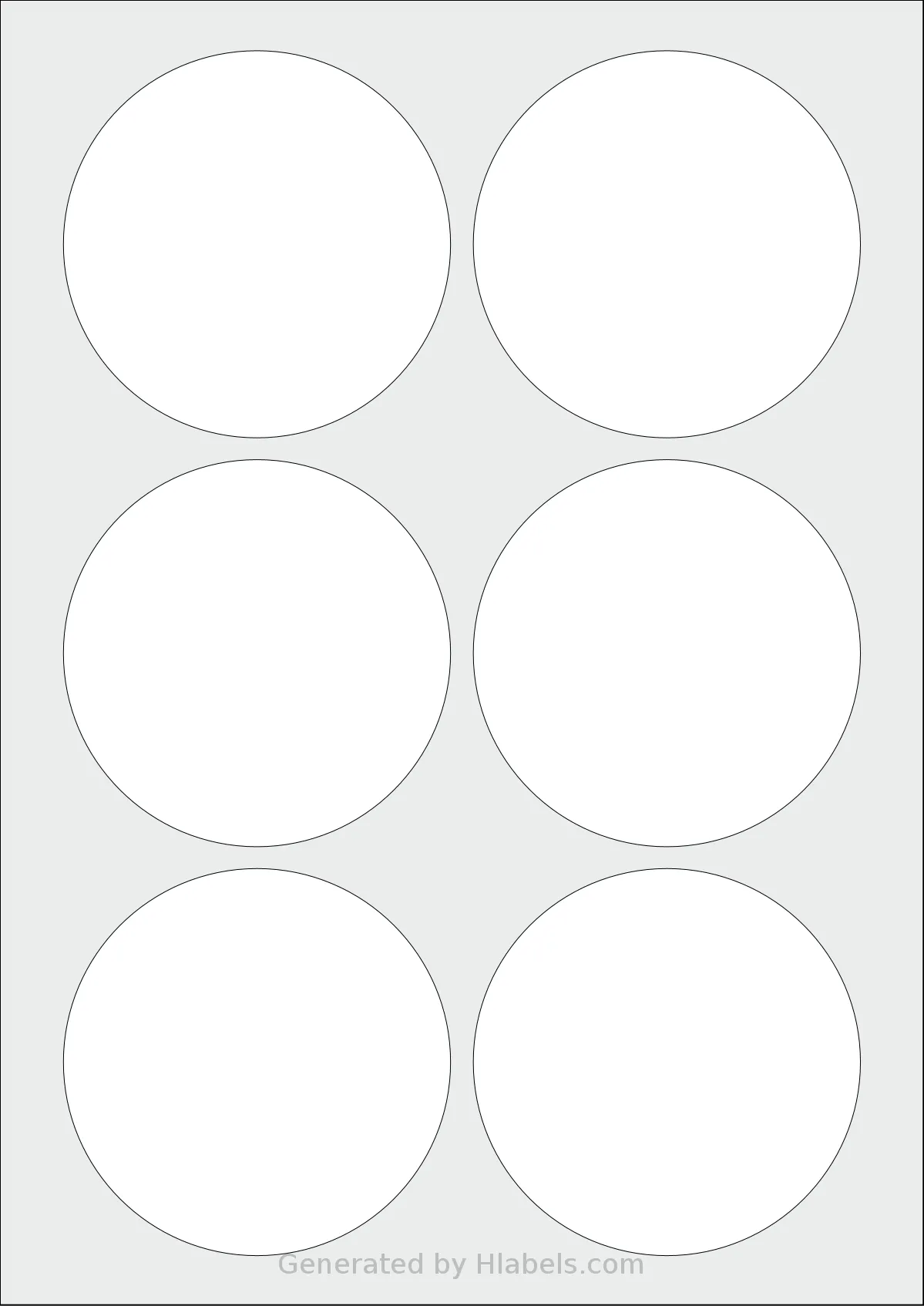 Avery® 88-RND template with 6 circle labels per sheet, each 88 millimeter in diameter, on A4-size adhesive blank label sheets.