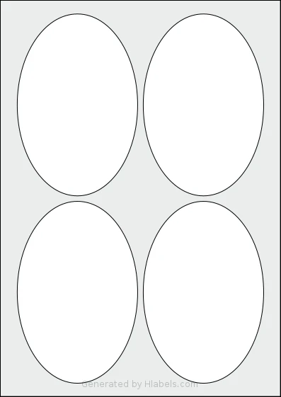 Avery® 90x136-O template with 4 oval 90 x 136 millimeter labels per sheet, on A4-size adhesive blank label sheets.