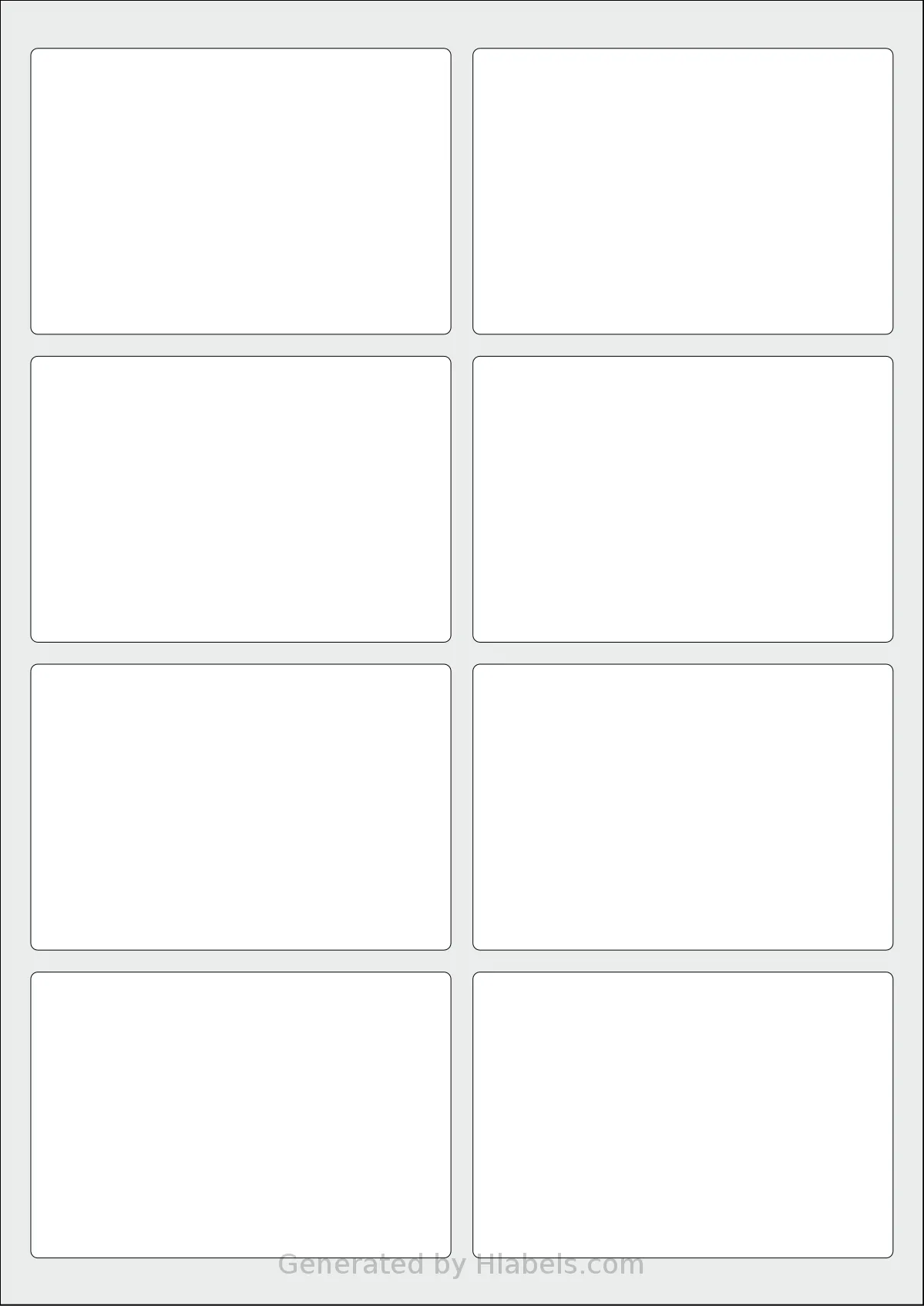 Avery® 95x65-R template with 8 rectangular 95.5 x 65 millimeter labels per sheet, on A4-size adhesive blank label sheets.