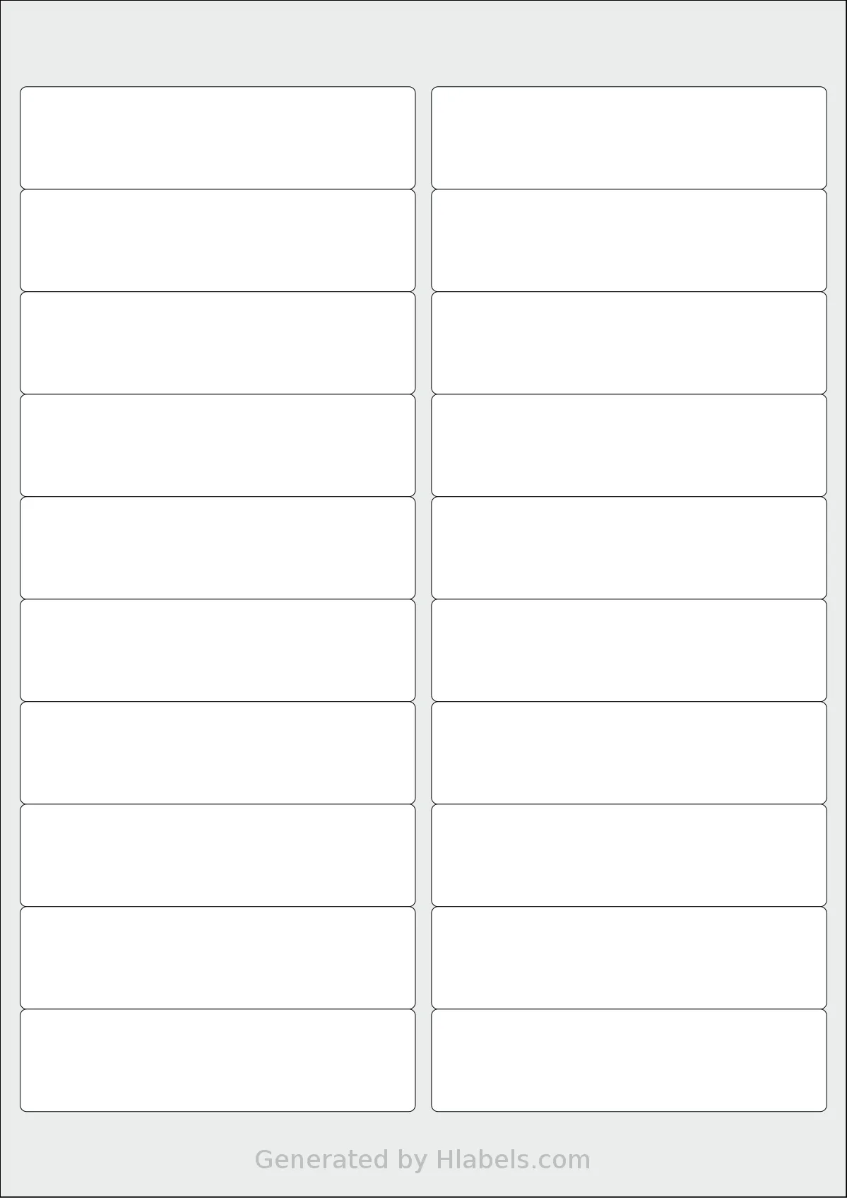 Avery® 98x25-R template with 20 rectangular 98 x 25.4 millimeter labels per sheet, on A4-size adhesive blank label sheets.