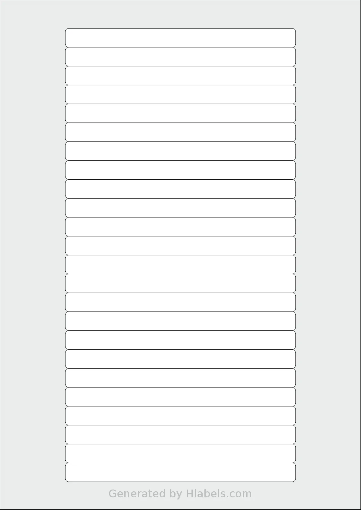 Avery® L7170 template with 24 rectangular 134 x 11 millimeter labels per sheet, on A4-size adhesive blank label sheets.