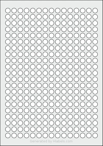 Avery® Zweckform 10 template with 315 circle labels per sheet, each 10 millimeter in diameter, on A4-size adhesive blank label sheets.