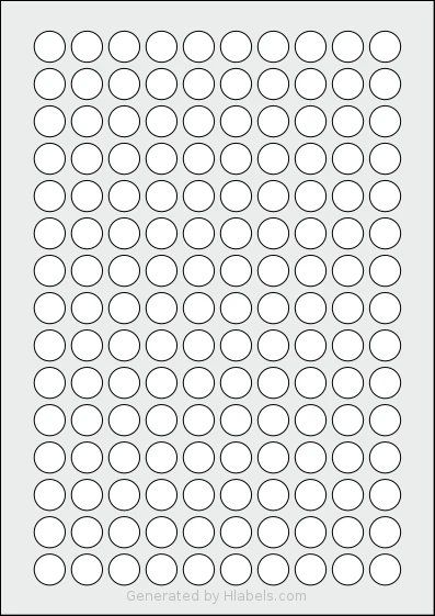 Avery® Zweckform 15 template with 150 circle labels per sheet, each 15 millimeter in diameter, on A4-size adhesive blank label sheets.