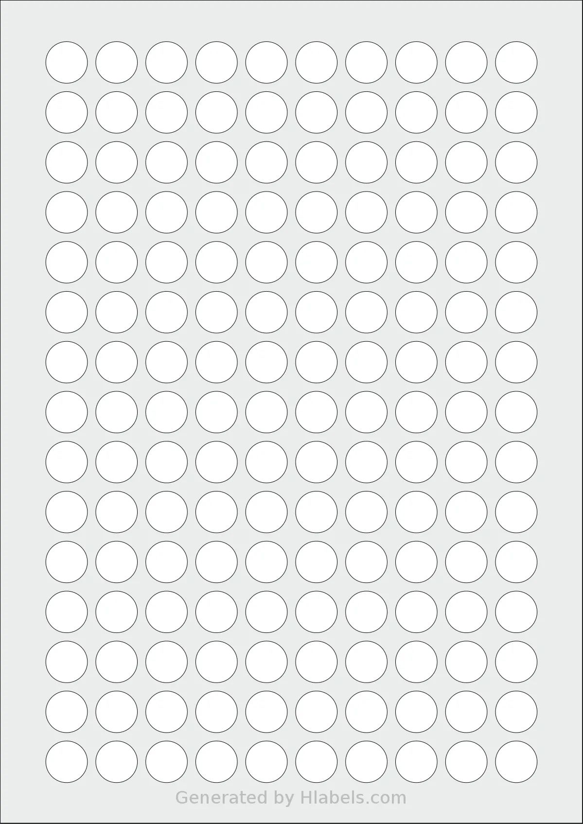 Avery® Zweckform 15 template with 150 circle labels per sheet, each 15 millimeter in diameter, on A4-size adhesive blank label sheets.