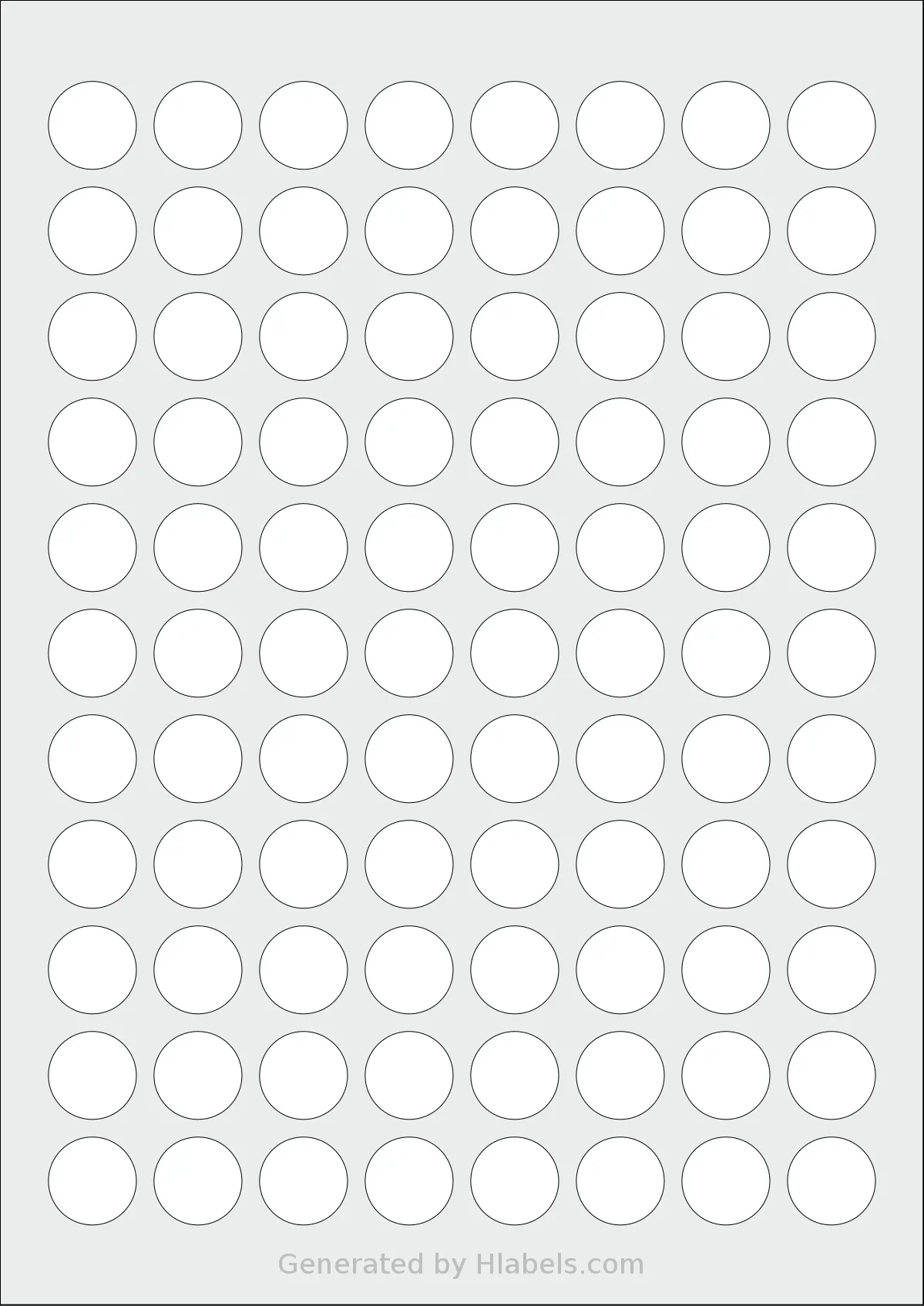 Avery® Zweckform 20 template with 88 circle labels per sheet, each 20 millimeter in diameter, on A4-size adhesive blank label sheets.