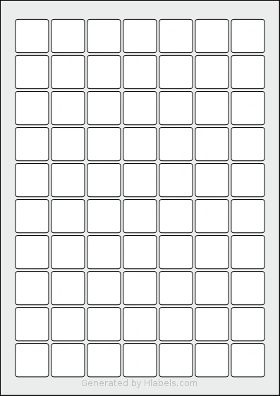 Avery® Zweckform 25x25-S template with 70 square 25 x 25 millimeter labels per sheet, on A4-size adhesive blank label sheets.