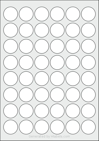 Avery® Zweckform 30 template with 48 circle labels per sheet, each 30 millimeter in diameter, on A4-size adhesive blank label sheets.