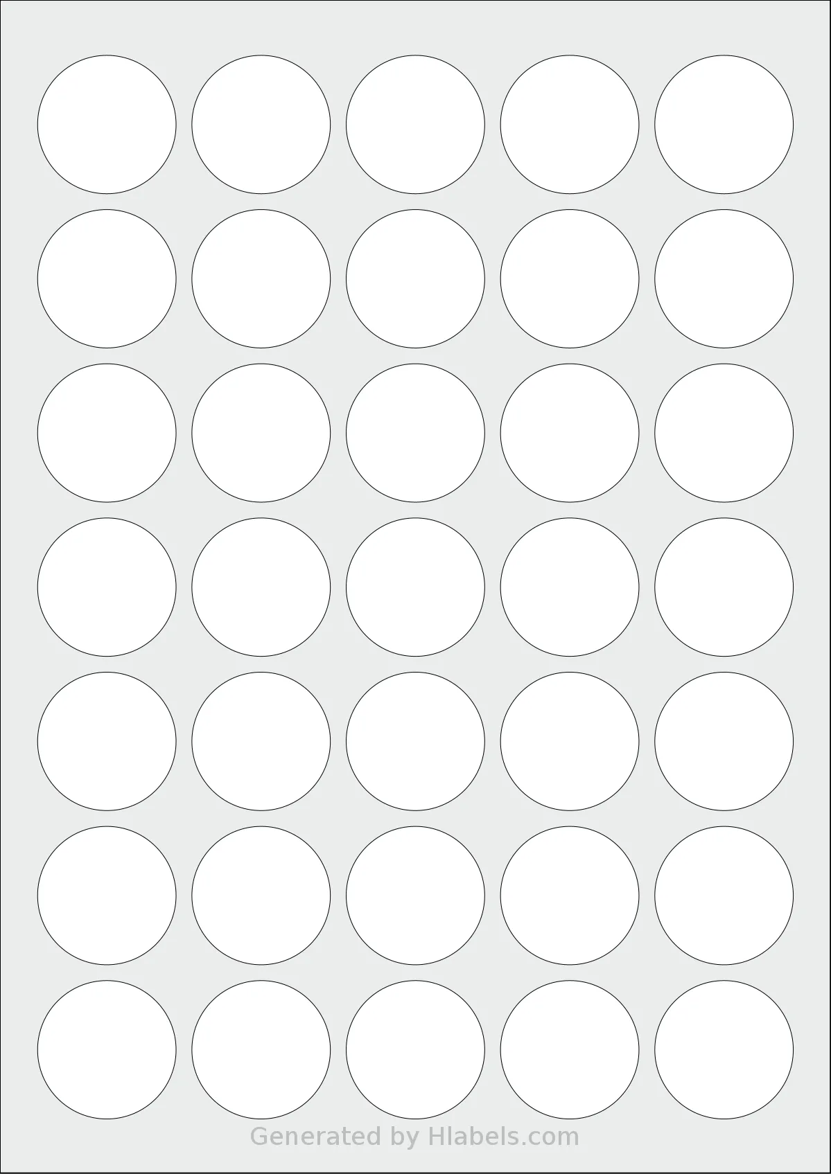Avery® Zweckform 35 template with 35 circle labels per sheet, each 35 millimeter in diameter, on A4-size adhesive blank label sheets.