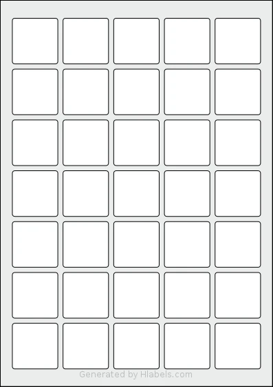 Avery® Zweckform 35x35-S template with 35 square 35 x 35 millimeter labels per sheet, on A4-size adhesive blank label sheets.