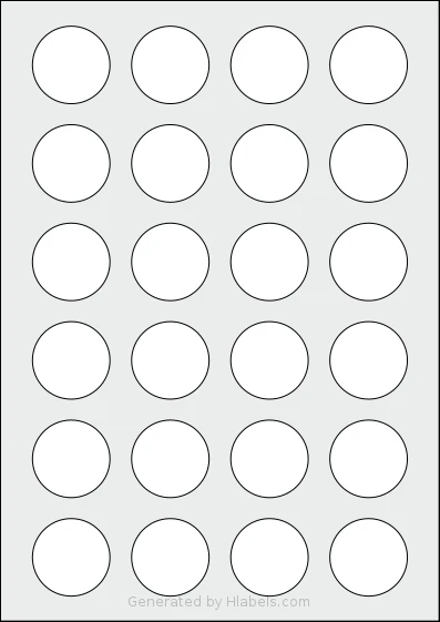 Avery® Zweckform 37 template with 24 circle labels per sheet, each 37 millimeter in diameter, on A4-size adhesive blank label sheets.