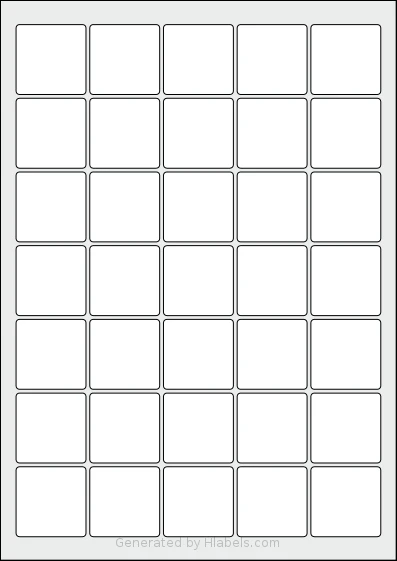 Avery® Zweckform 37x37-S template with 35 square 37 x 37 millimeter labels per sheet, on A4-size adhesive blank label sheets.