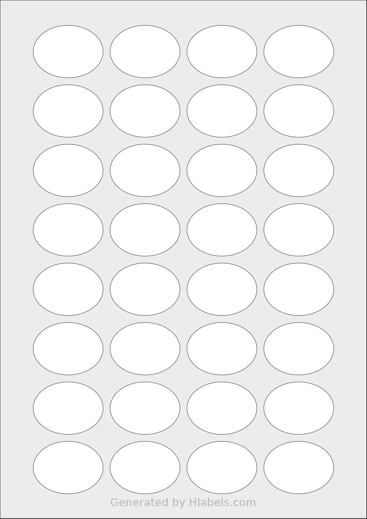 Avery® Zweckform 40x30-O template with 32 oval 40 x 30 millimeter labels per sheet, on A4-size adhesive blank label sheets.