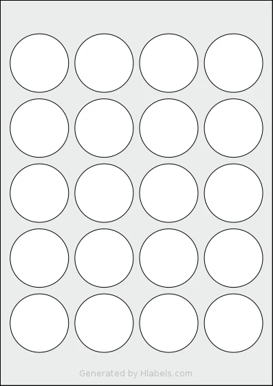 Avery® Zweckform 45 template with 20 circle labels per sheet, each 45 millimeter in diameter, on A4-size adhesive blank label sheets.