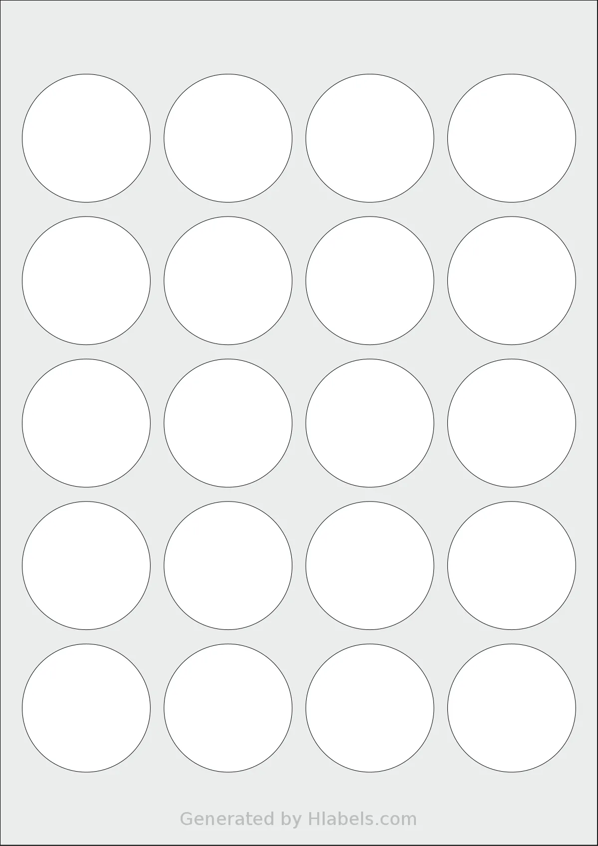 Avery® Zweckform 45 template with 20 circle labels per sheet, each 45 millimeter in diameter, on A4-size adhesive blank label sheets.
