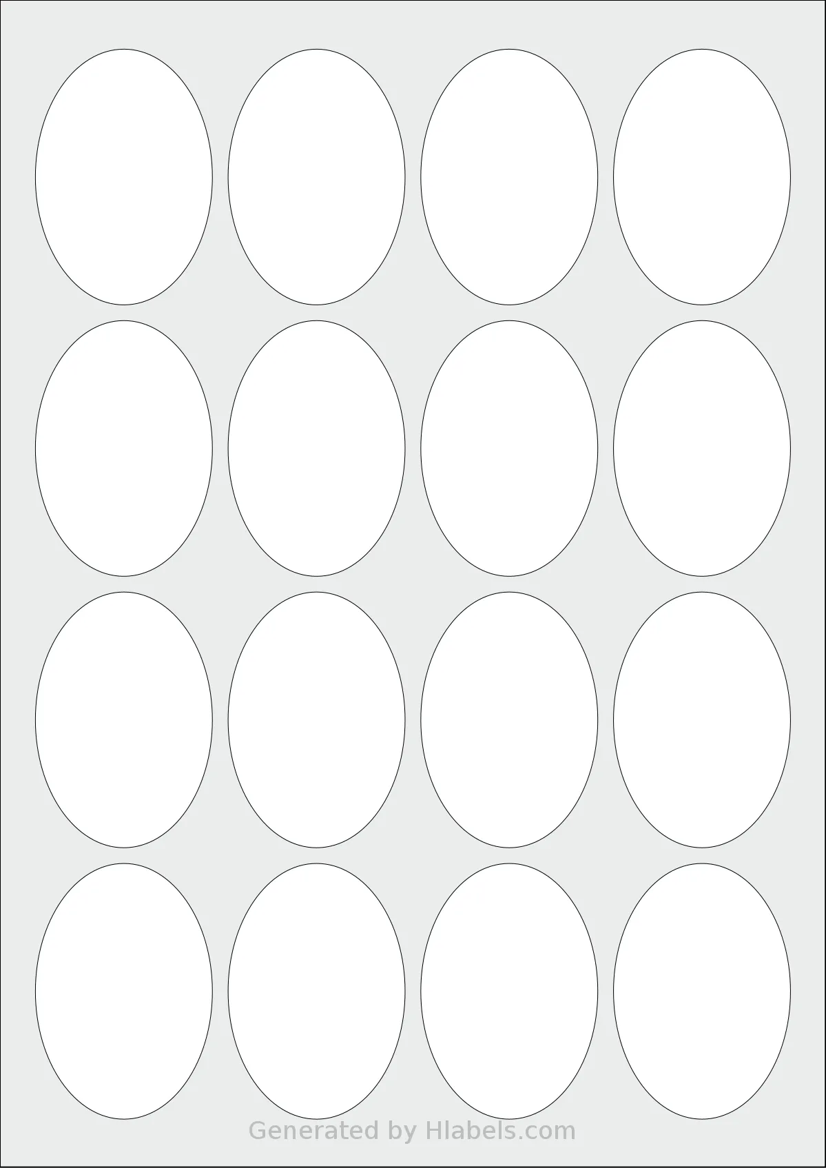 Avery® Zweckform 45x65-O template with 16 oval 45 x 65 millimeter labels per sheet, on A4-size adhesive blank label sheets.