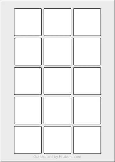 Avery® Zweckform 50x50-S template with 15 square 50 x 50 millimeter labels per sheet, on A4-size adhesive blank label sheets.