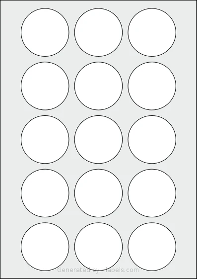 Avery® Zweckform 51 template with 15 circle labels per sheet, each 51 millimeter in diameter, on A4-size adhesive blank label sheets.