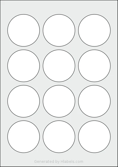 Avery® Zweckform 57 template with 12 circle labels per sheet, each 57 millimeter in diameter, on A4-size adhesive blank label sheets.