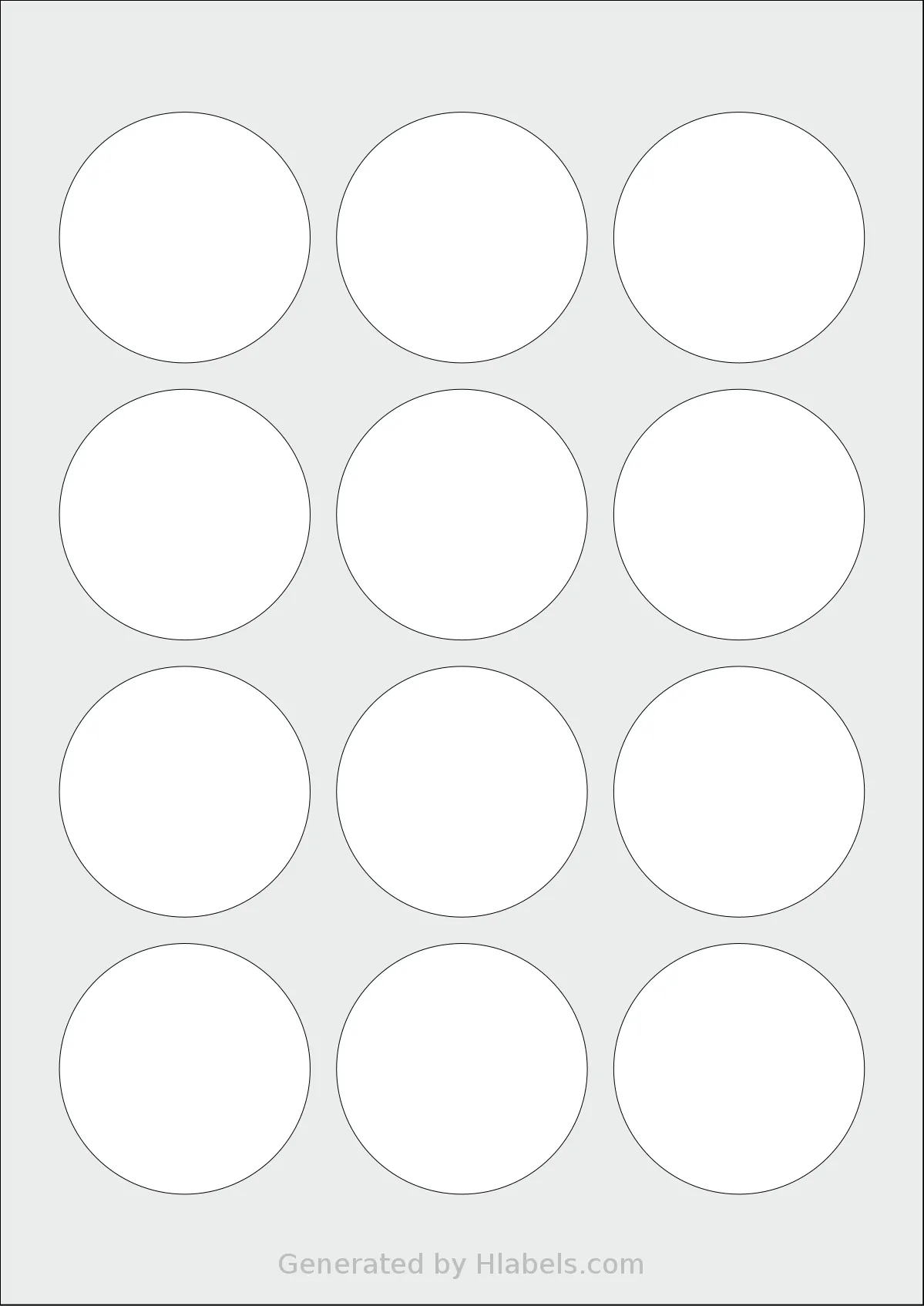 Avery® Zweckform 57 template with 12 circle labels per sheet, each 57 millimeter in diameter, on A4-size adhesive blank label sheets.